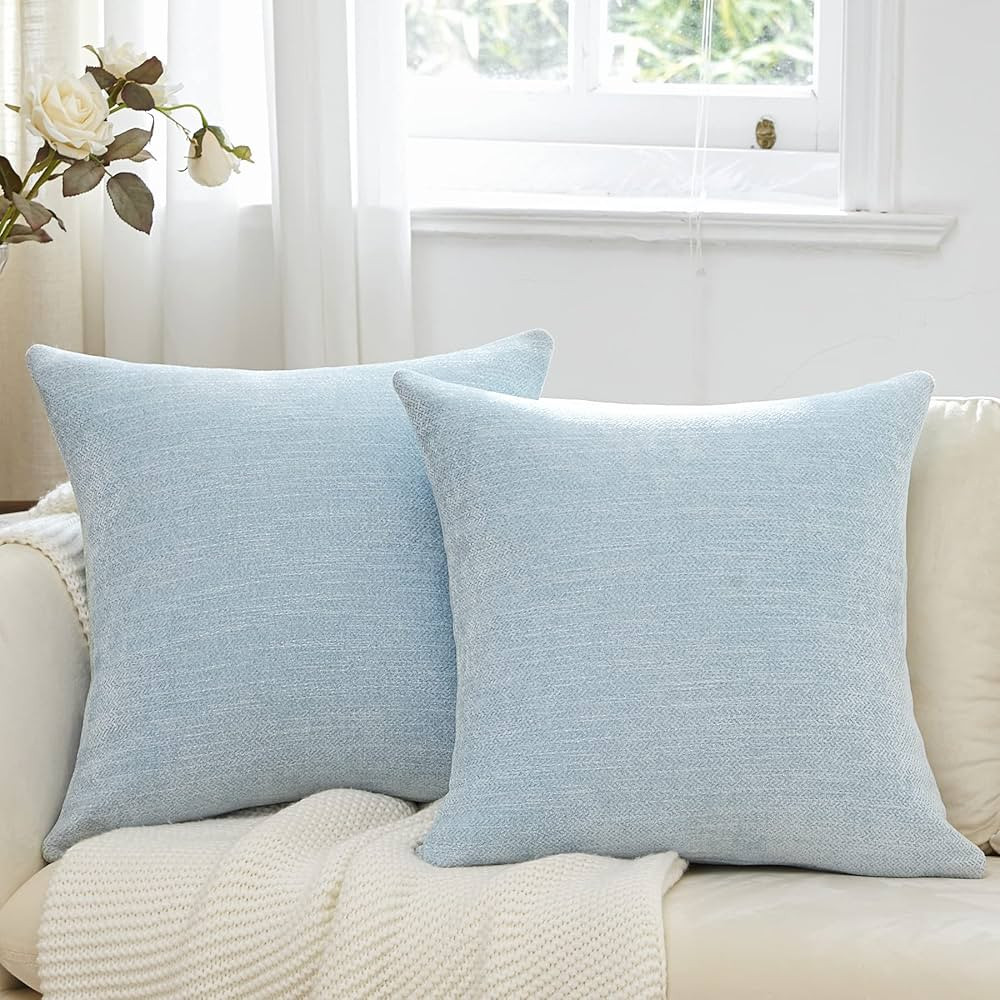 Anickal Pillow Covers 18x18 Inch Set of 2 Pale Blue Decorative Throw Pillow Covers Square Accent ... | Amazon (US)