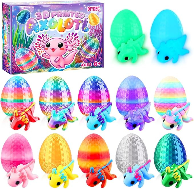 DIYDEC 24pcs Easter 3D Printed Animals Axolotl Figurines with 3D Printed Eggs Mini Fidget Toys fo... | Amazon (US)