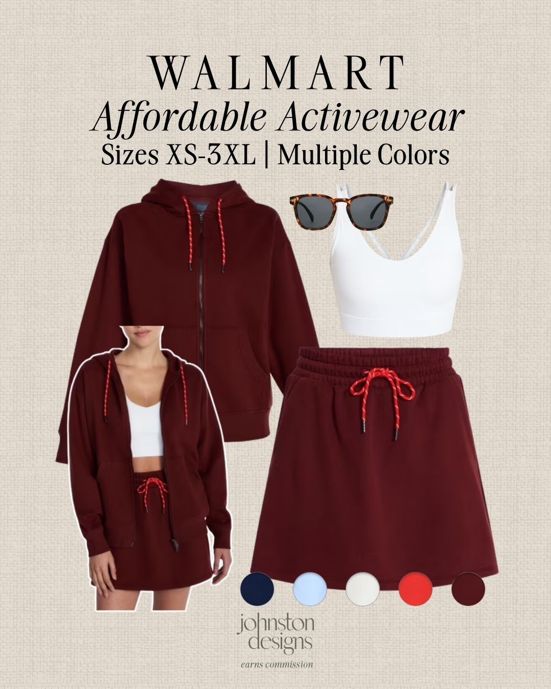 Walmart affordable activewear with a burgundy hoodie set, white sports bra and easy athleisure accessories. 👟

Walmart affordable activewear, Walmart workout outfit, look for less, burgundy hoodie, activewear skirt, matching athleisure set, white sports bra, sizes XS to 3XL, multiple colors, tortoise sunglasses, casual workout look, comfy errand outfit, affordable Walmart fashion, everyday activewear, budget friendly athleisure, sporty summer style 

 #LTKootd #LTKfitnessgoals #LTKActive