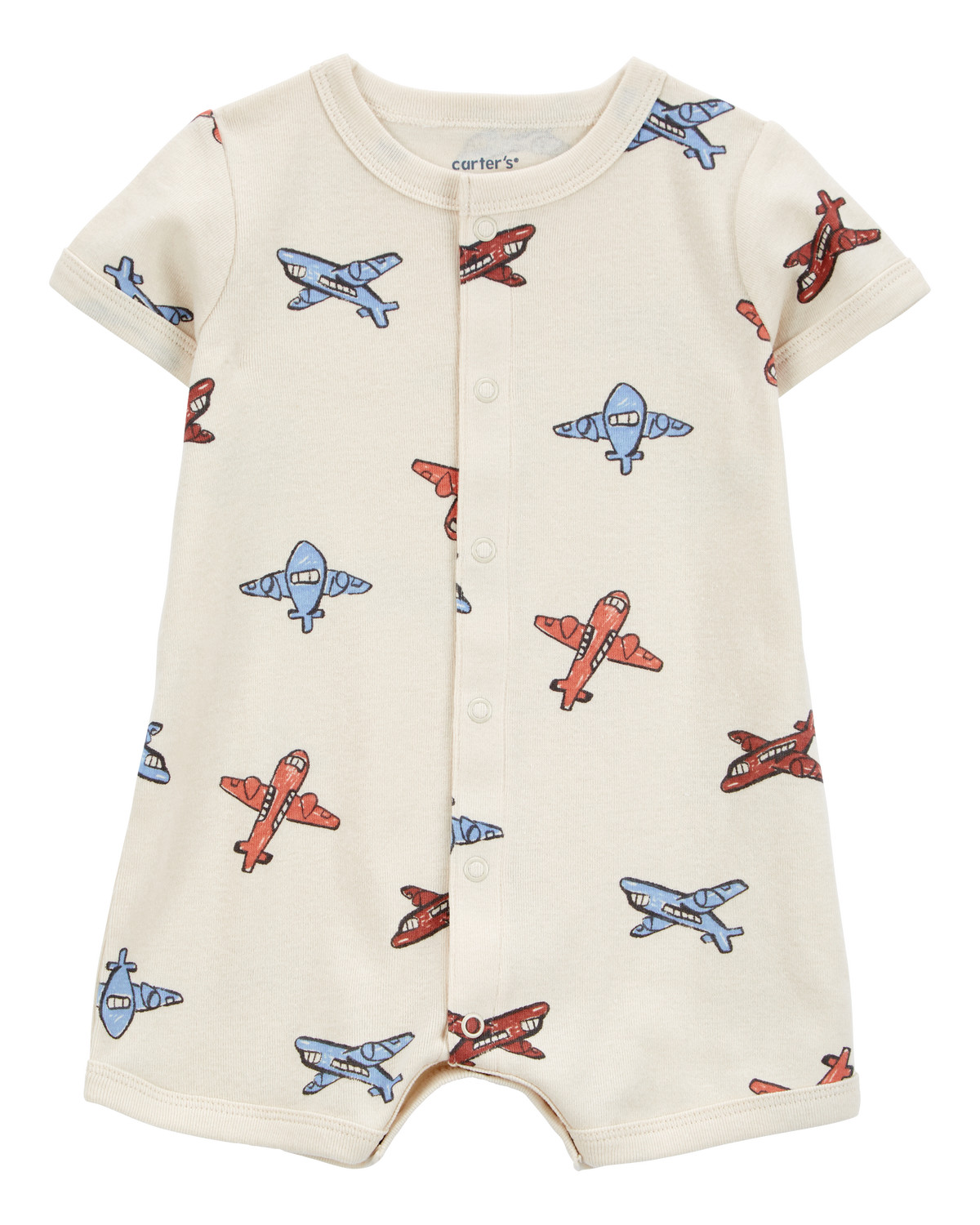 Baby Airplane-Print Ribbed Short-Sleeve Romper - Cream - Carter's | Carter's | Carter's Inc