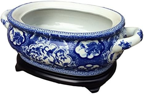 Blue and White Bird and Flower Porcelain Footbath with Base | Amazon (US)