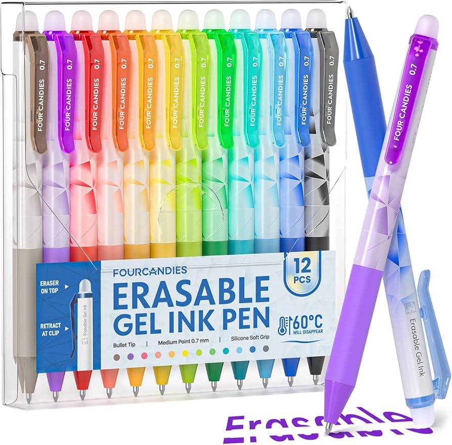 Four Candies Erasable Gel Pens, 0.7 mm Medium Point, Retractable Erasable Pens, Make Mistakes Dis... | Amazon (US)