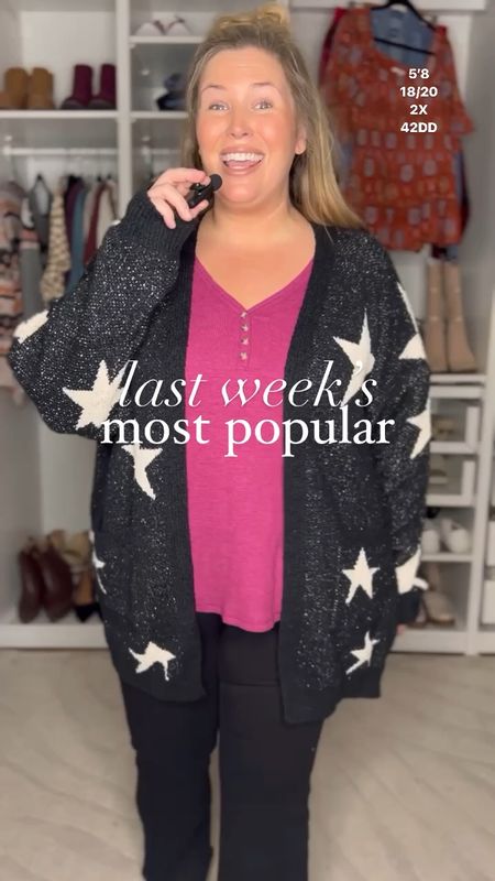 Audience faves! Most popular plus size finds from last week! 

1. Star cardigan - runs generous and stretchy! 2x
2. Brown tunic sweater - long enough for leggings, washes and dries incredibly well, top notch quality!! Use code ASHLEYHOLIDAY40 for 40% off! Runs true to size, on the generous side. 2x
3. These ugg tazz lookalikes from HSN are so good because they come in wide too! 
4. Madewell curvy skinny flares are amazing! Run true to size but if you’re unsure size up. I wear 18W.
5. Favorite hair mask I use for conditioner too! I also use it for my kids hair! Incredible for tangles on fine hair. Use code ASHLEYDOROUGH20 
6. Best vacuum ever is on major Black Friday deals! We’ve had it over a year and it’s lasted through tons of pet hair and kid dirt!!! Still runs beautifully. Lightweight and cordless
7. Cutest fairisle sweater and I love it in pink! Stretchy and generous. 2x
8. Best denim jacket that won’t ever go out of style!! Runs true to size. 2x ASHLEYHOLIDAY40 for 40% off and it stacks on other sales! Also huge fan of these lane Bryant leggings, TTS.
9. Spanx tunic airessentials turtle neck - this thing is amazing. Runs true, I have it in 3x but need 2x! ASHLEYDXSPANX saves you money and shipping! 
10. Plaid toggle shacket and cozy pants from Maurice’s! Love love love. True to size 2x 
11. Checkered sweatshirt tunic is legit, long enough for leggings! true to size 2x
12. Kickflare jeans on sale currently! Love these so much. 18w runs true to size
13. Spanx velvet half zip and wide leg pant - so so so comfy and structured - size up in pants if you’re shaped like me! Wearing 3x in pants and top. Discount code ASHLEYDXSPANX 

WALMART
MADEWELL
COLLEEN ROTHSCHILD
MAURICES
HSN QVC 



#LTKplussize #LTKsalealert #LTKHolidaySale