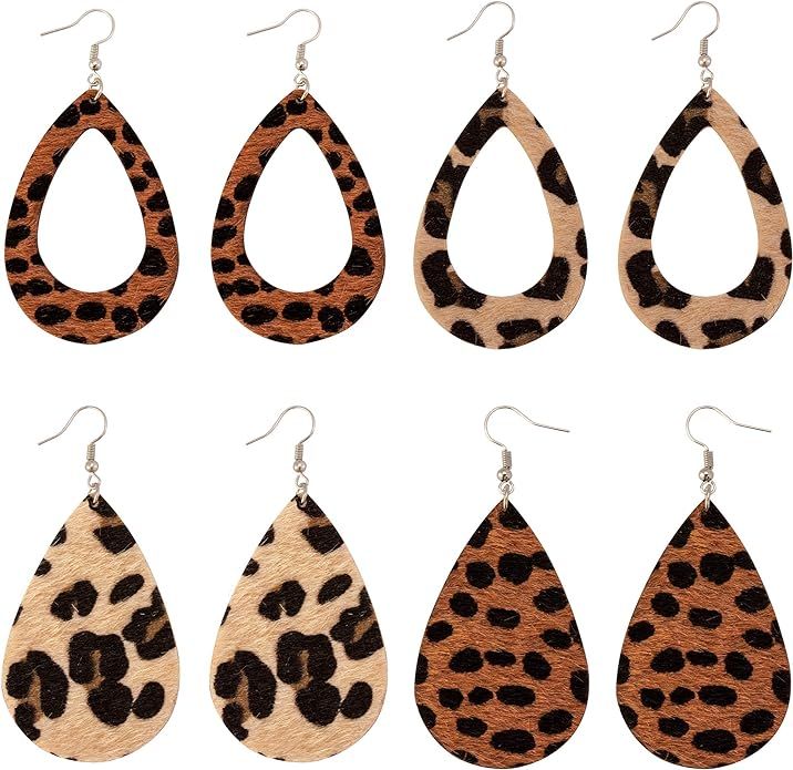 Leather Earrings Lightweight Faux Leather Leaf Earrings Teardrop Dangle Handmade Floral Leopard P... | Amazon (US)