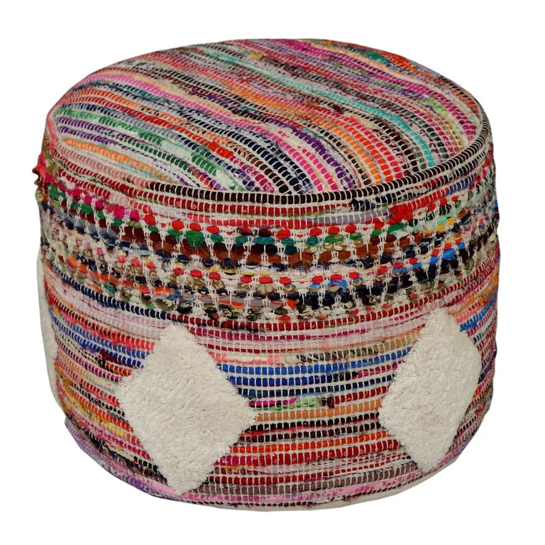 LR Home Small Over-tufted Geometric Indoor Round Pouf, Multi, 18" x 18" x 14" | Walmart (US)