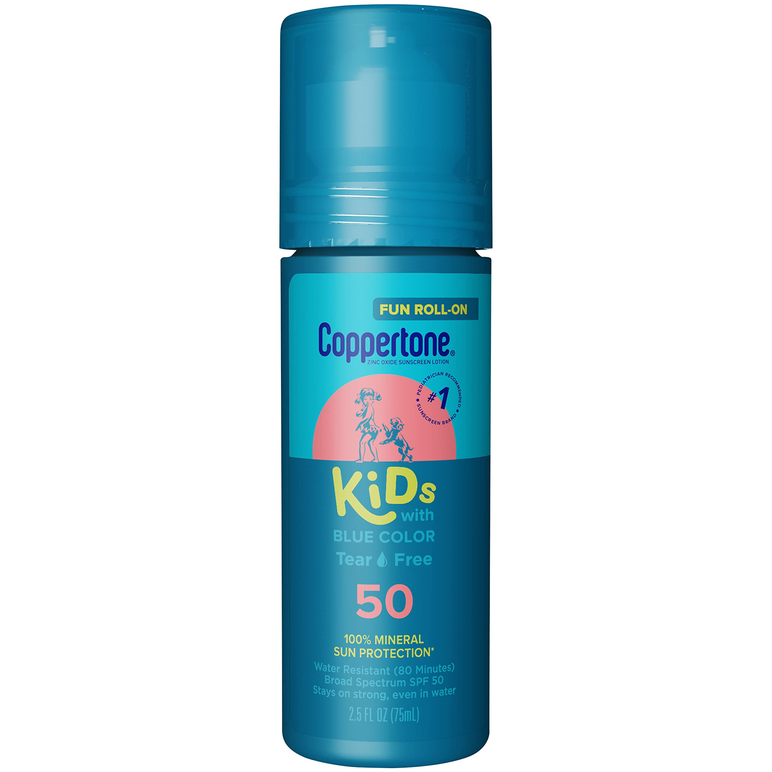 Coppertone Kids Roll On Sunscreen Lotion SPF 50, Tear Free Kids Sunscreen with Blue Color and Zin... | Amazon (US)