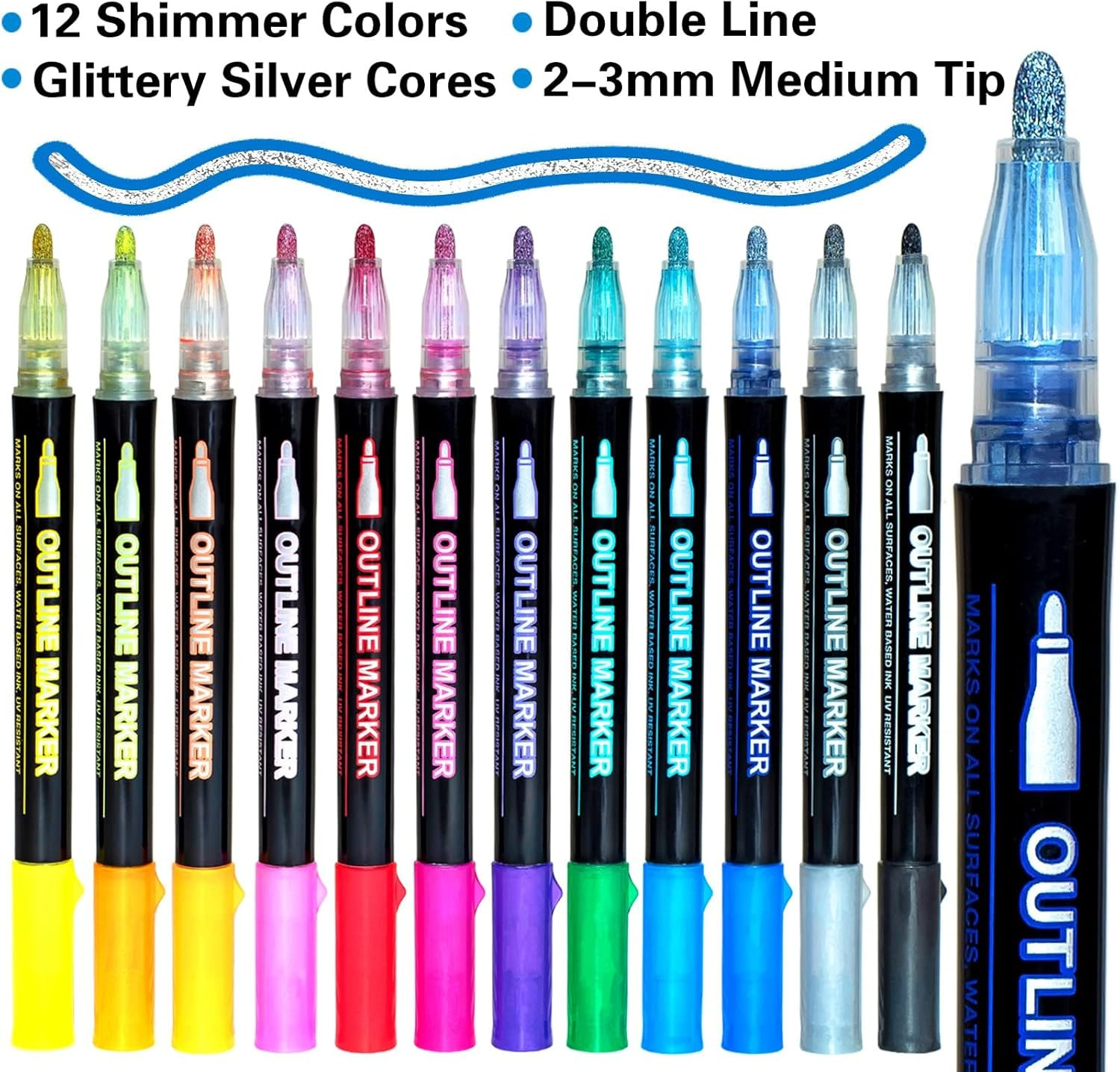 Stocking Stuffers Teen Girls: 12 Glitter Markers Christmas Gifts Teens Outline Glitter Pens Shimm... | Amazon (US)