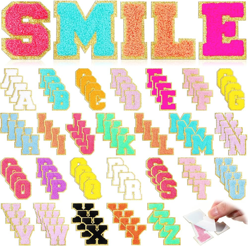 104 Pcs Chenille Letter Patches Self Adhesive Letters Rainbow Self Adhesive Chenille Embroidered ... | Amazon (US)