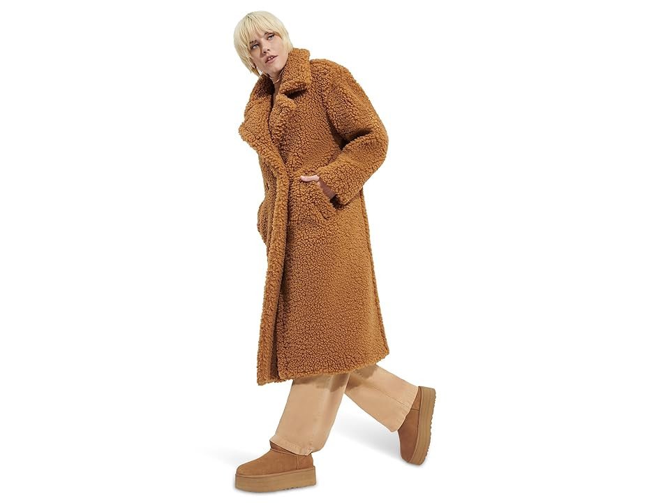 UGG Gertrude Long Teddy Coat Women's Coat Chestnut : LG, Polyester | Zappos