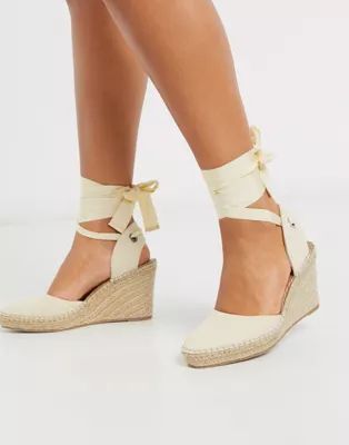 ASOS DESIGN Time tie leg espadrille wedges in natural | ASOS (Global)