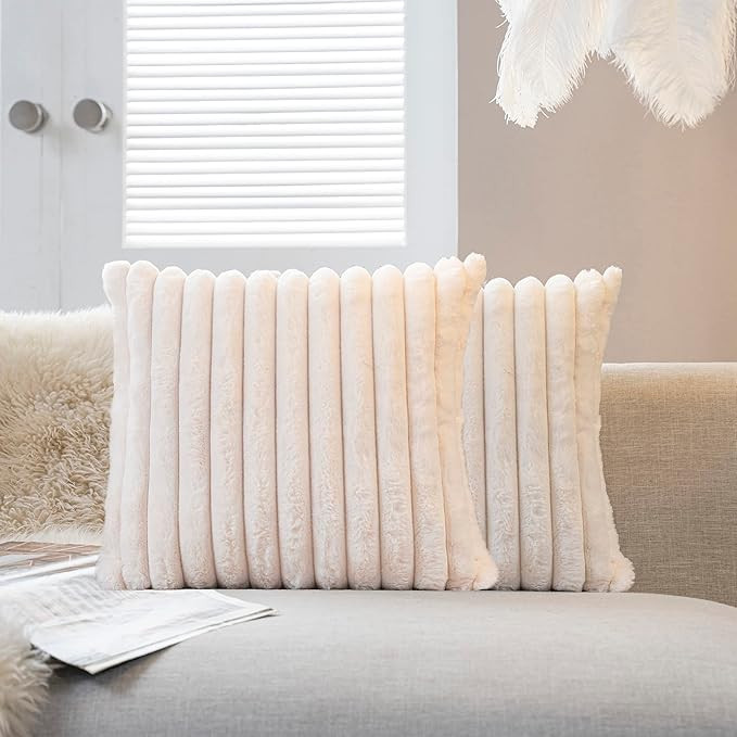 Neelvin Pack of 2,Faux Fur Soft Solid Decorative Throw Pillow Covers Pillowcase Cushion Case for ... | Amazon (US)