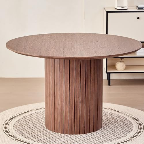 Lecafur HL 47" Round Dining Table for 4, [Chamfered Edge 1.2" Thickness Tabletop] Farmhouse Kitchen Table Circle Pedestal Dinner Table, φ47.2 x H 29.5" | Amazon (US)