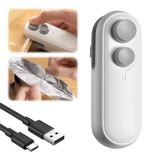 Mini Bag Sealer, 2025 Upgraded 2 in 1 Mini Bag Sealer with Cutter and Magnet, Rechargeable Mini Bags Sealer Portable Resealer Machine for Snack Plastic Bags Food Storage Travel (1, White) | Amazon (US)