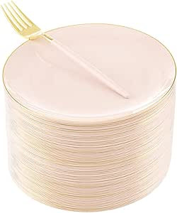 LIYH 48pcs Pink Plastic Plates with 48pcs Pink Dessert Forks,Gold and Pink Dessert Plates,Plastic... | Amazon (US)