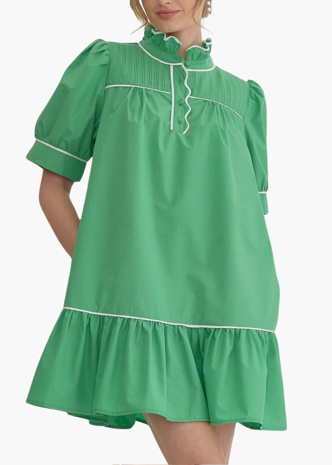 Millie Mini Dress in Green | Poppy and Pink