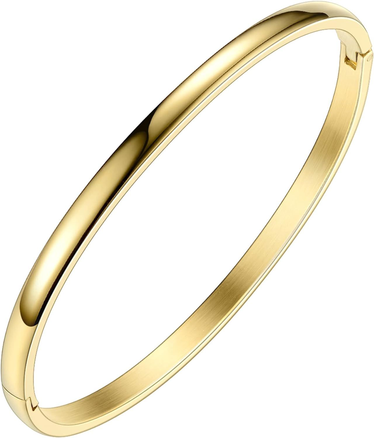EF ENFASHION Trendy Oval shape Bangle 14K Gold Plated Zirconia Stone Bangles Bracelets for Women ... | Amazon (US)