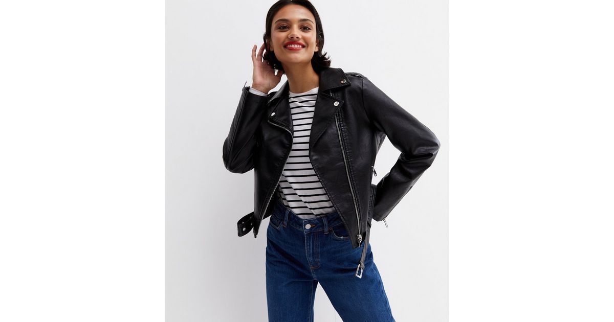 Black Leather-Look Belted Biker Jacket
						
						Add to Saved Items
						Remove from Saved It... | New Look (UK)