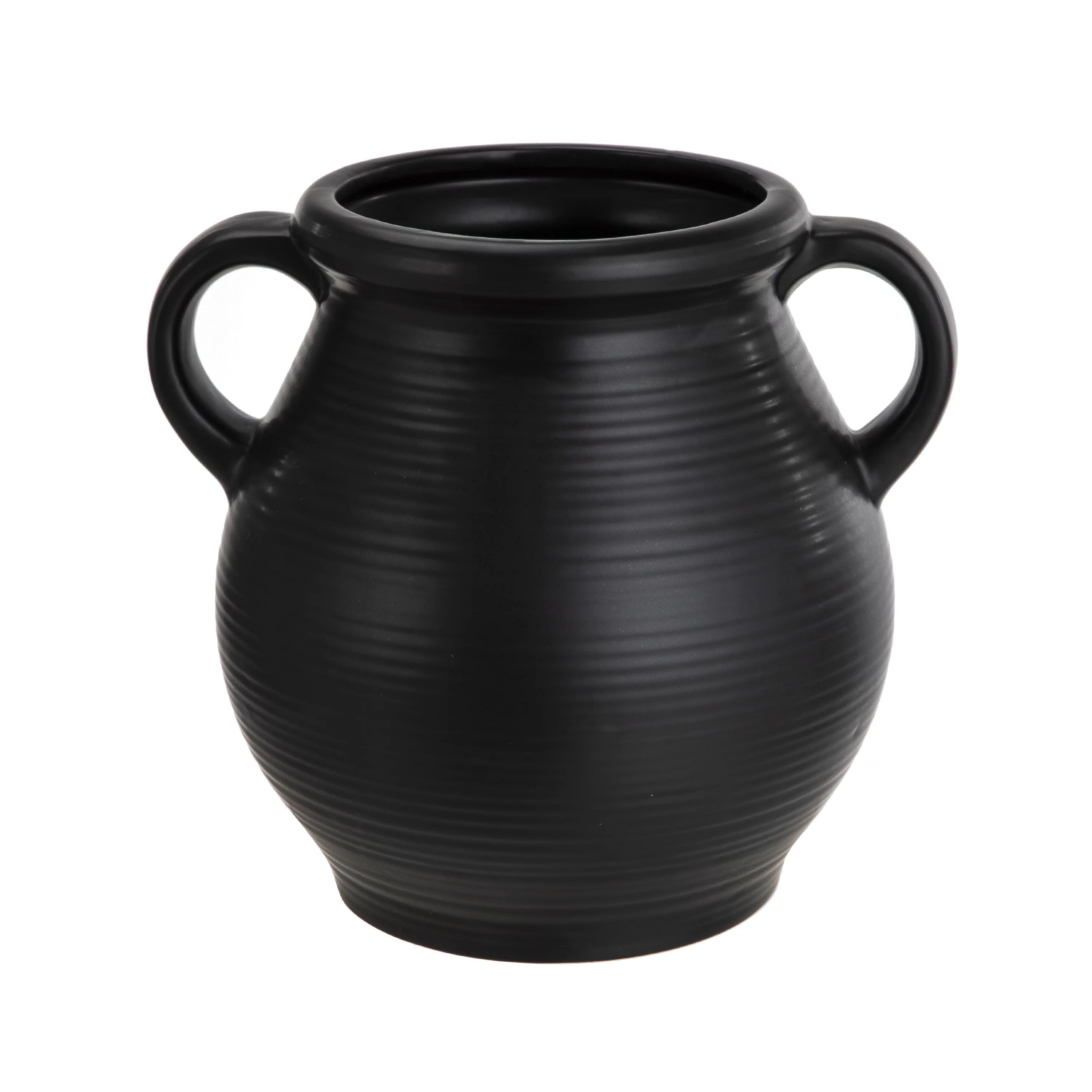 Mainstays Classic Black Ceramic Vase With Ribbed Finish - Walmart.com | Walmart (US)