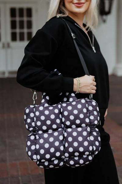 Black and White Polka Dot Mini Puffer Tote | Katydid