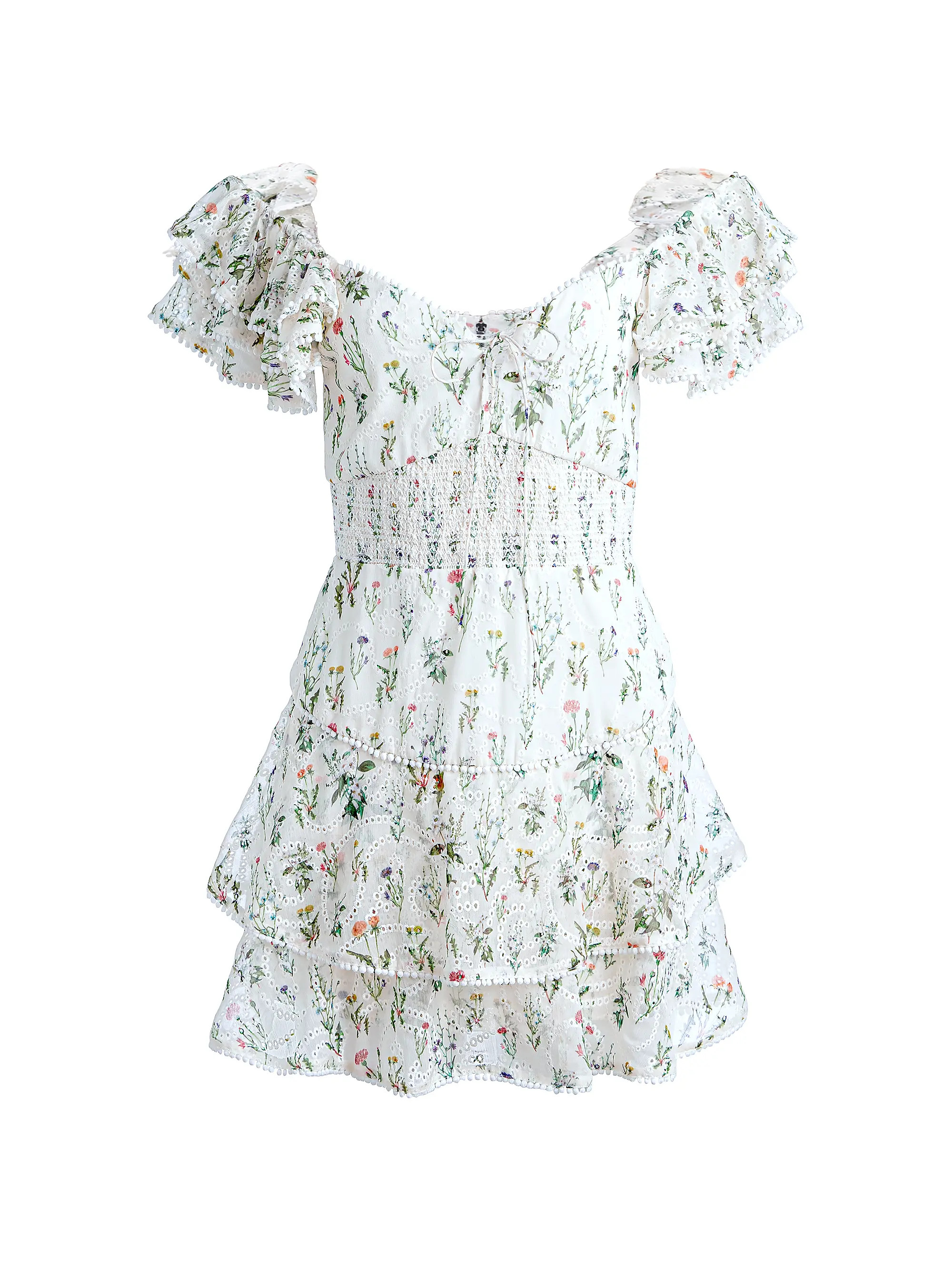 Shop Alice + Olivia Hartford Floral Eyelet Romper | Saks Fifth Avenue | Saks Fifth Avenue