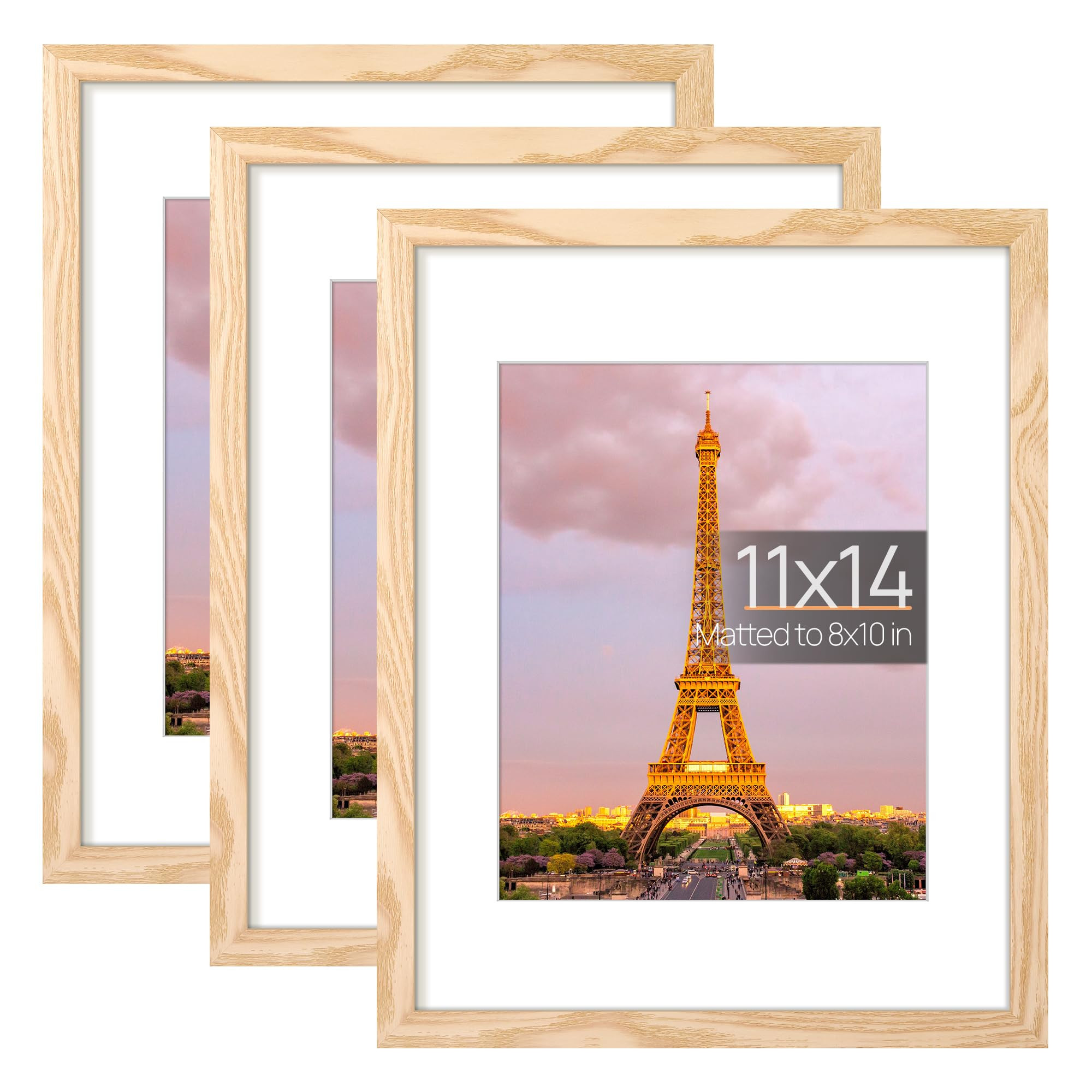 upsimples 11x14 Picture Frame Set of 3, Made of High Definition Glass for 8x10 with Mat or 11x14 ... | Amazon (US)