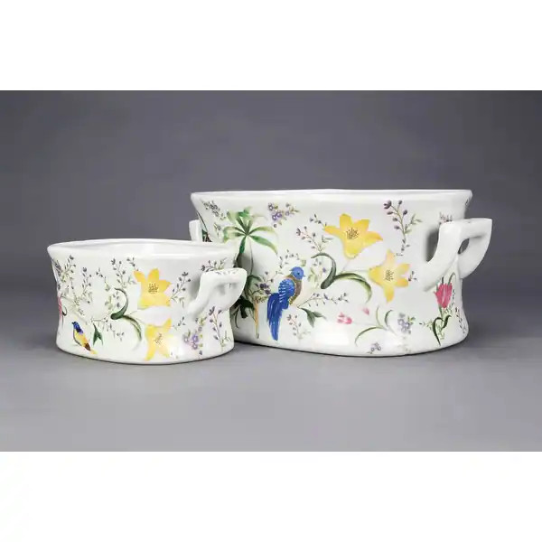 Ferrara 2-Piece Porcelain Pot Planter Set - Multi Color Birds and Flowers | Bed Bath & Beyond