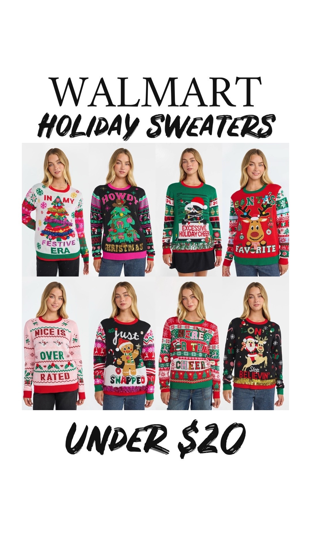 Holiday sweaters at Walmart 
Great for an Christmas sweater party! Under $20 

#LTKHoliday #LTKFindsUnder50 #LTKSeasonal