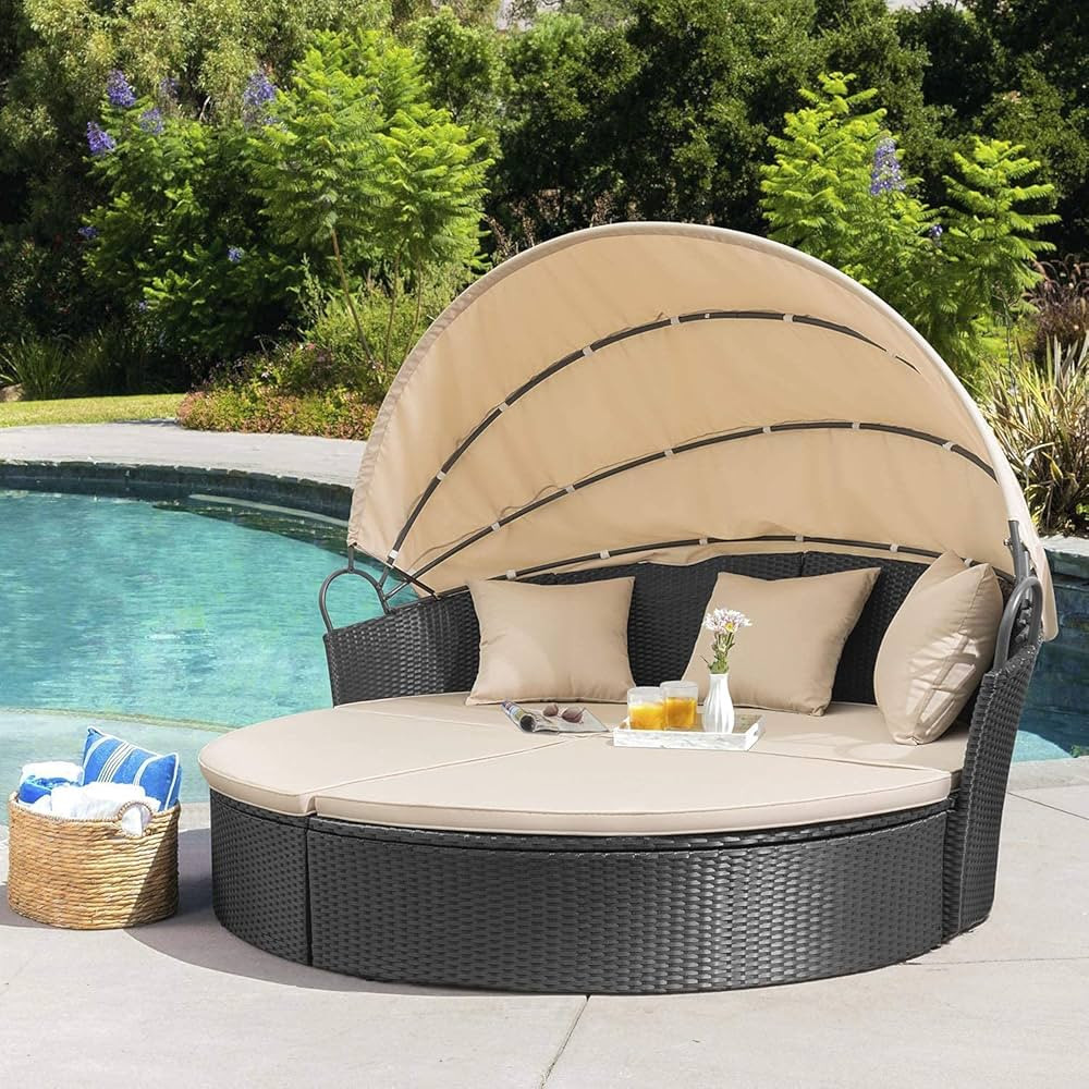 Homall Patio Furniture Outdoor Daybed with Retractable Canopy Rattan Wicker Furniture Sectional S... | Amazon (US)