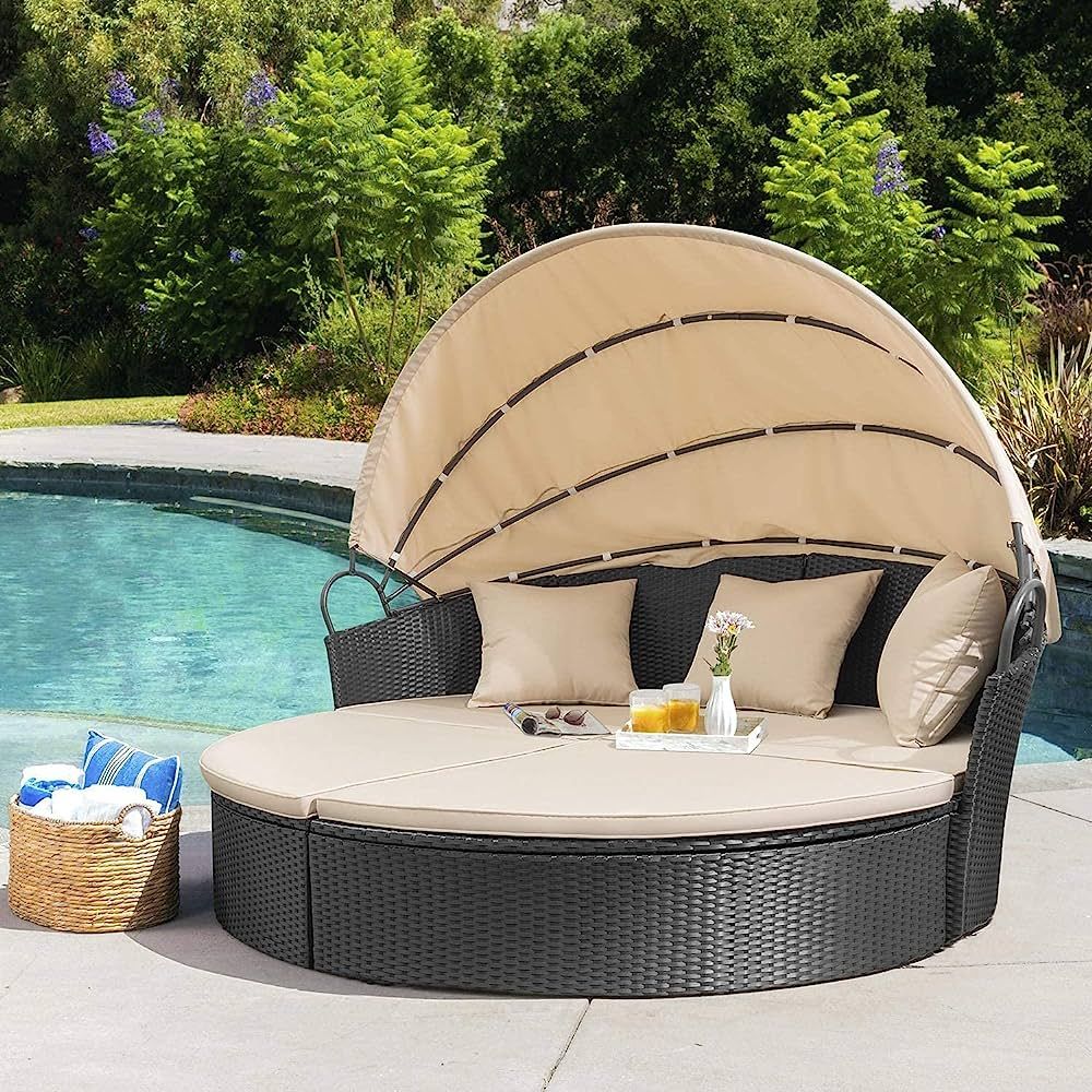 Homall Patio Furniture Outdoor Daybed with Retractable Canopy Rattan Wicker Furniture Sectional S... | Amazon (US)