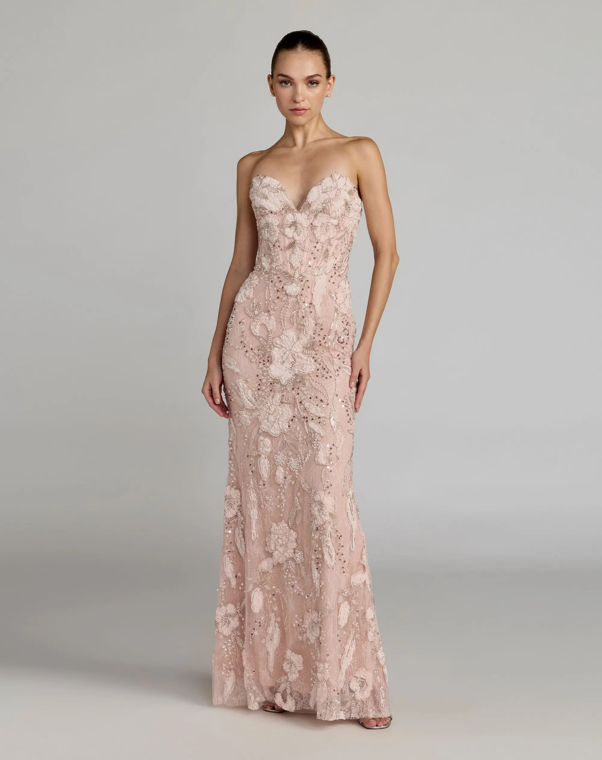Pink Embellished Lace Strapless Sweetheart Gown | Mac Duggal | Mac Duggal