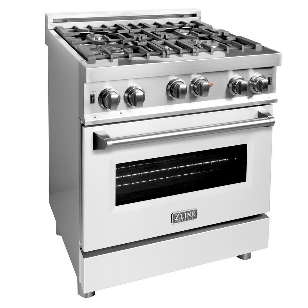 ZLINE 30 in. Professional Gas on Gas Range in Stainless Steel with White Matte Door (RG-WM-30) | The Home Depot
