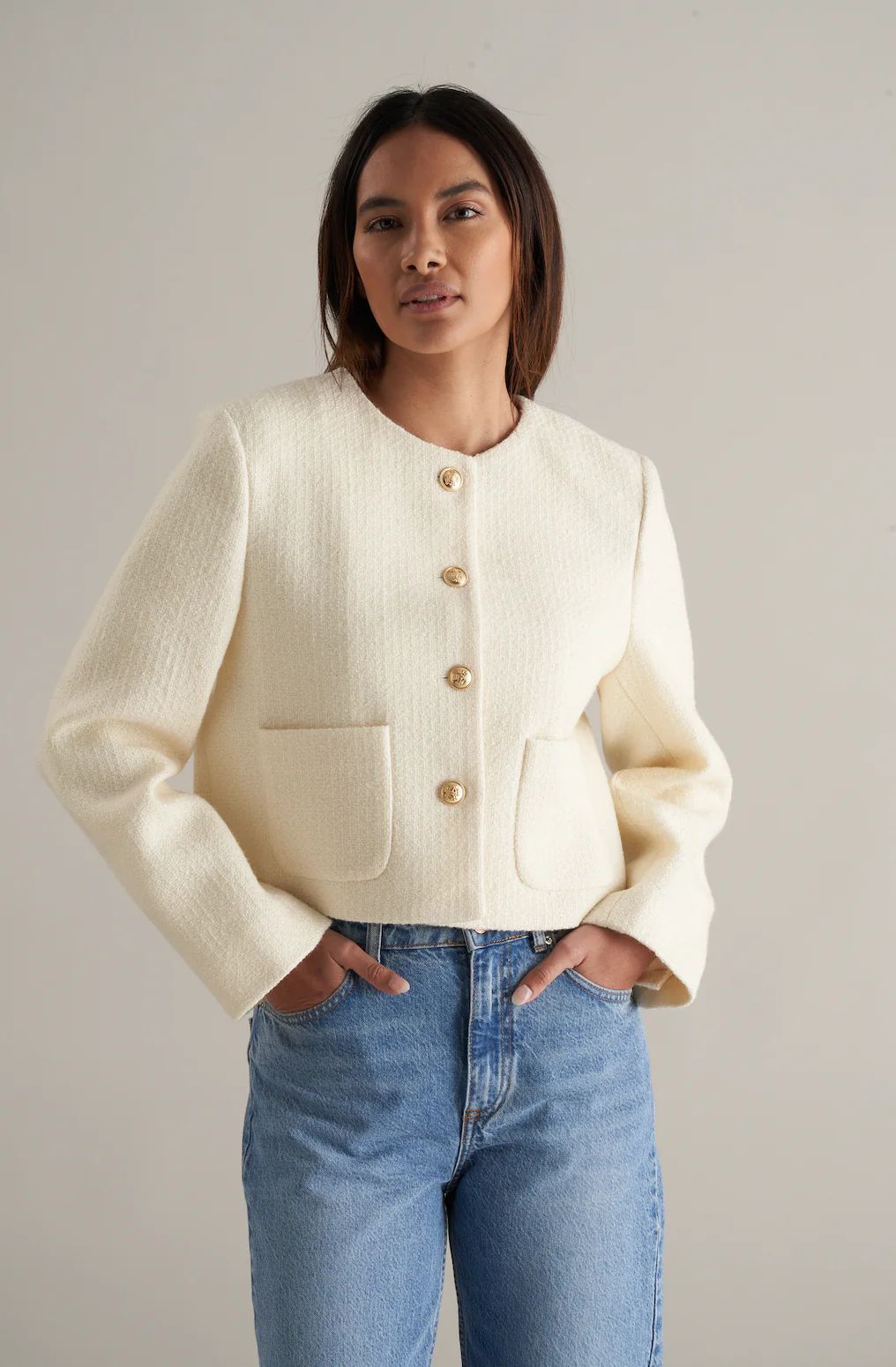 Eli Premium Wool Tweed Jacket Ivory | Marcela London