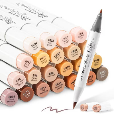 Ohuhu 24 Skin-Tone Colors Alcohol Markers, Sketch Art Marker, Alcohol-based Brush Markers, Comes w/ 1 Colorless Alcohol Marker Blender (Fine & Brush) | Target