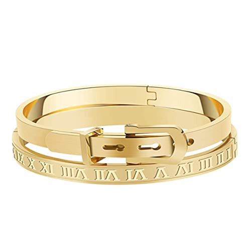 Gold Silver Plated Bracelets for Men Women Roman Numeral Bangle Bracelet Stainless Steel Personal... | Amazon (US)