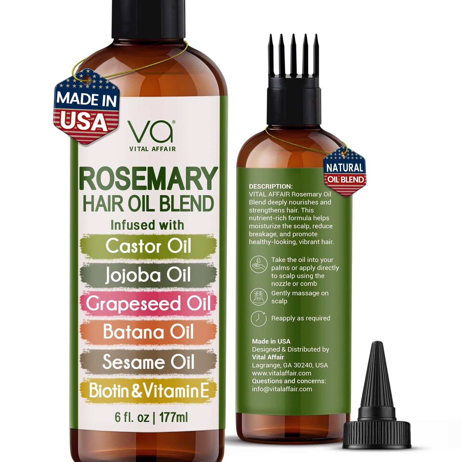 VITAL AFFAIR Blend Of Pure Rosemary Oil For Hair Growth With Castor, Batana, Jojoba Oil-Infused W... | Amazon (US)