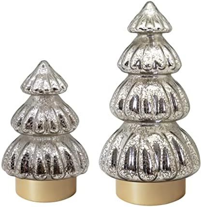 Light Up Mercury Glass Christmas Tree Figurine Battery Operated with Timer for Centerpieces Windo... | Amazon (US)