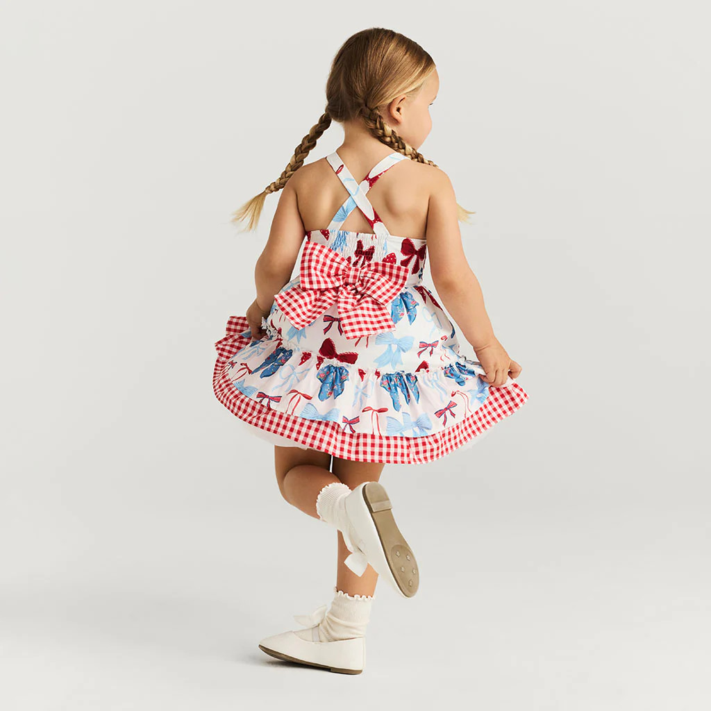 Bows White Sleeveless Martha Bamboo Challis Ruffled Bow Petticoat Dress | Posh Peanut\u00ae | Posh Peanut