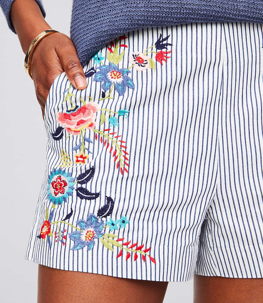Floral Embroidered Riviera Shorts with 3 Inch Inseam | LOFT