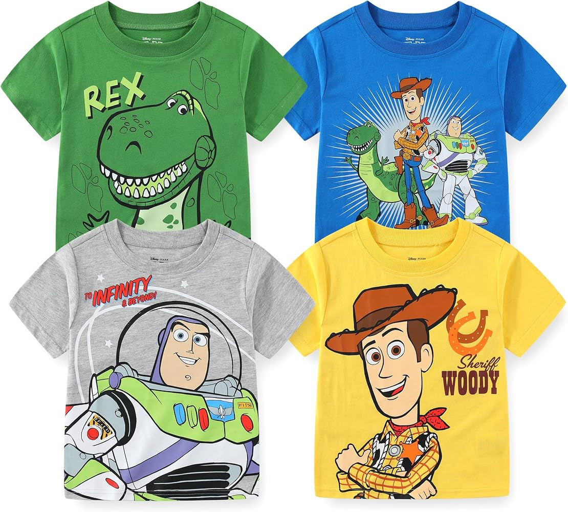 Disney Toy Story Woody, Buzz and Rex Boys Short Sleeve T-Shirt 4 Pack for Toddler and Little Kids | Amazon (US)