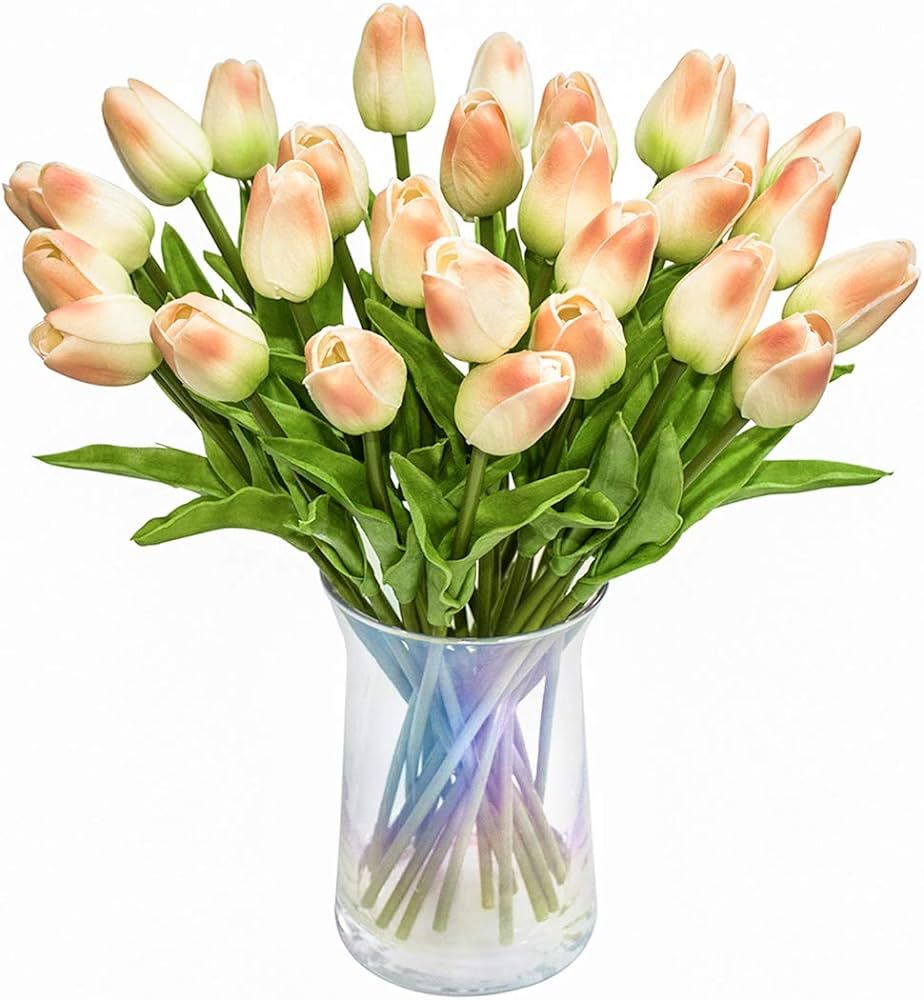 30pcs Artificial Tulips Flowers Real Touch Champagne Tulips Fake Holland PU Tulip Bouquet Latex F... | Amazon (US)