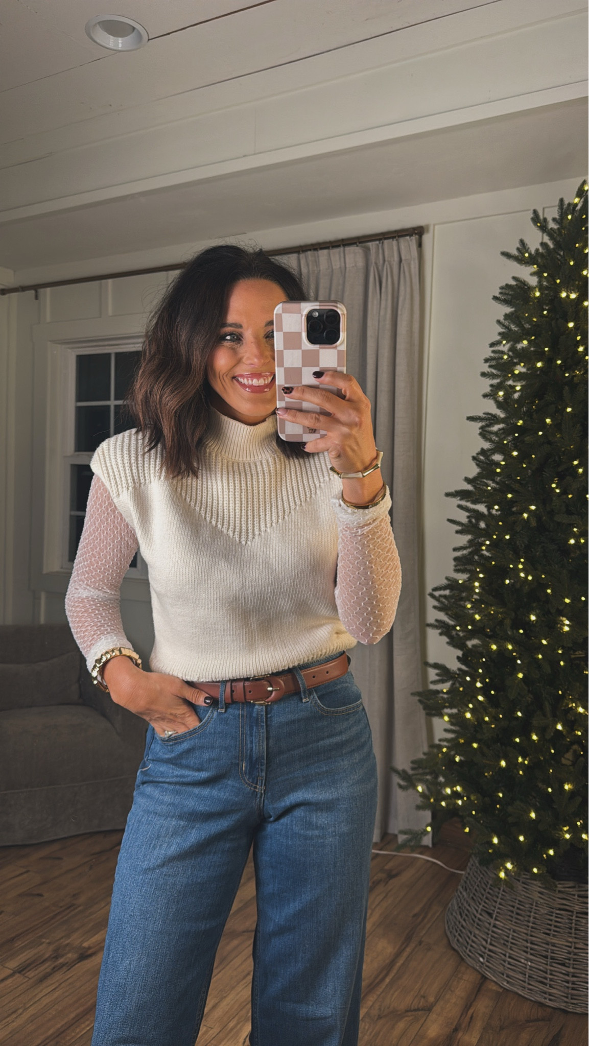 Obsessed with this whole look! I love the cream colors and adding the lace layering long sleeve added such a feminine look! Would be so cute with a long coat over it for the winter and cold days! Aprilwilks VintagePickin women’s winter fashion finds women’s outfit ideas women’s sweater outfit long sleeve lace top women’s winter outfit inspo 

#LTKSeasonal #LTKgrwm #LTKHoliday