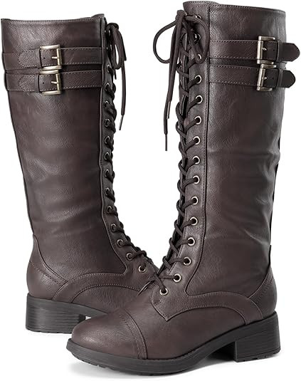 DREAM PAIRS Women's Pu Knee High Riding Combat Boots | Amazon (US)
