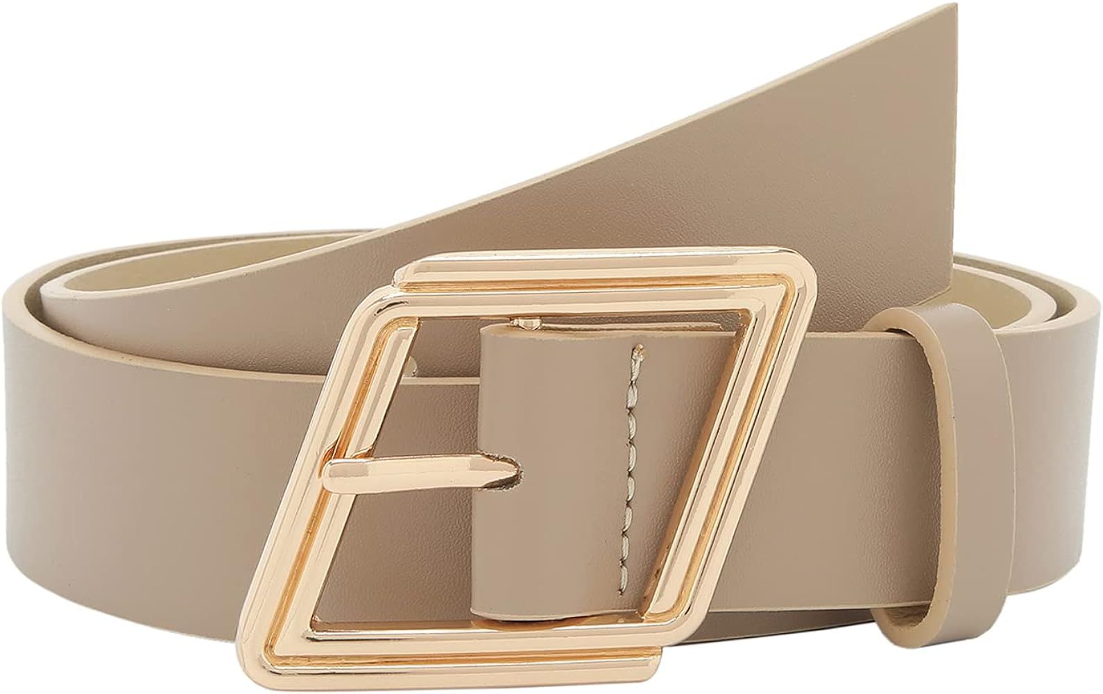 Women Belts for Jeans Dress Waist Cinch Belt with Gold Buckle Ladies Casual Faux Leather Belts | Amazon (US)