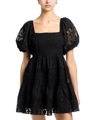 Lace Inset Puff Sleeve Mini Dress - Exclusive | Bloomingdale's (US)