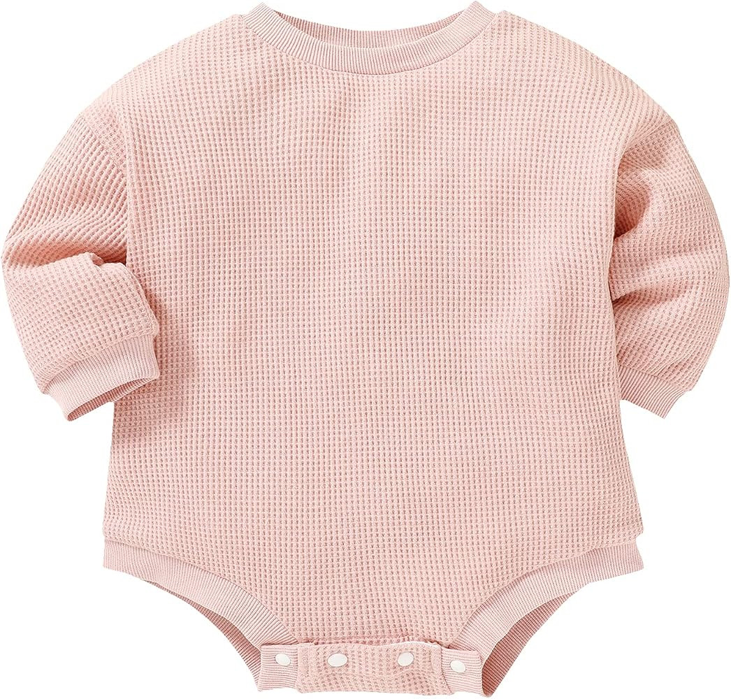 Baby Girl Boy Romper Long Sleeve Oversized Sweatshirts Waffle Knit Sweater Bodysuit Cute Newborn ... | Amazon (US)