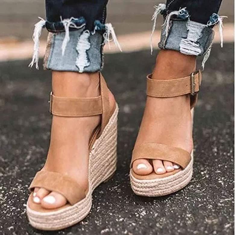 VICKI·VICKI Women's Platform Wedges heels Sandals Wedge Espadrilles Ankle Strap | Amazon (US)