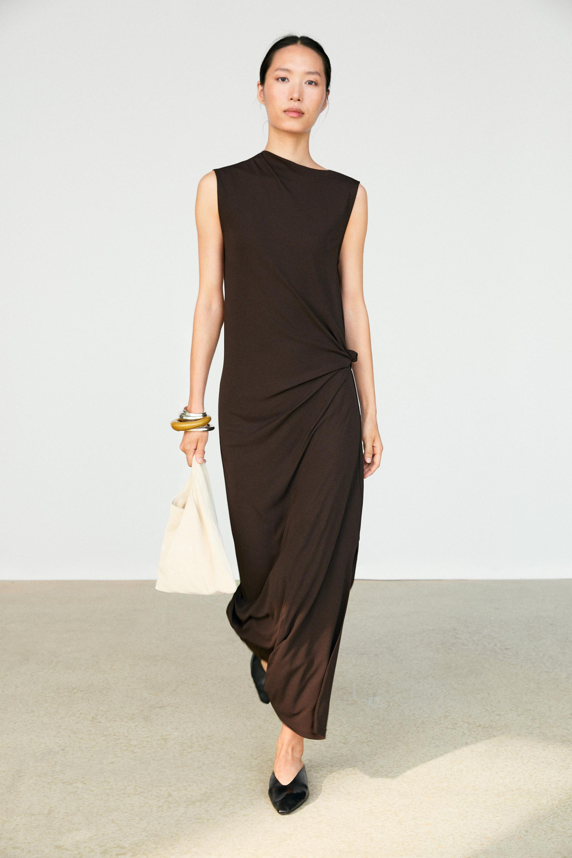 Asymmetric ruched midi dress | Massimo Dutti UK