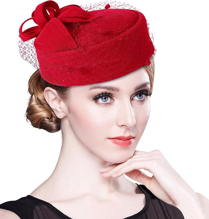 Z&X British Vintage Wool Felt Pillbox Hat Ladies Church Derby Winter Fascinator Hat Veil Flower F... | Amazon (US)
