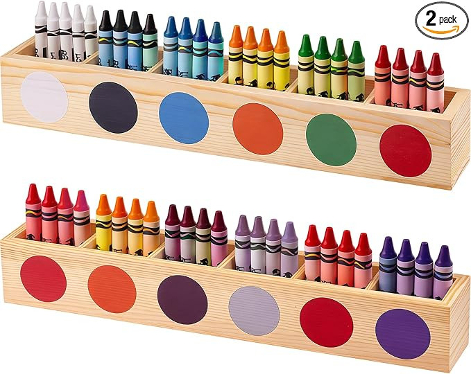 Wooden Crayon Organizer for Classroom, 12 Compartment Crayon Holder, Colored Crayon Storage Caddy... | Amazon (US)