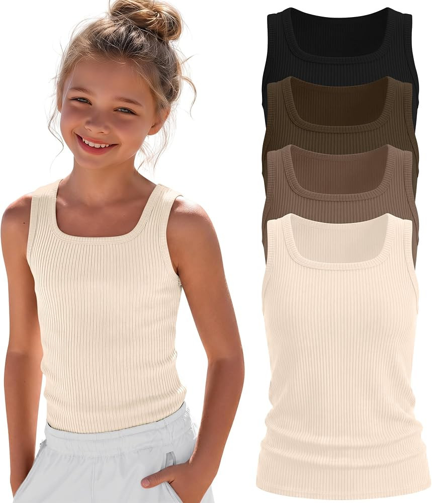 4 Pack Girls Tank Tops Ribbed Shirts | Amazon (US)